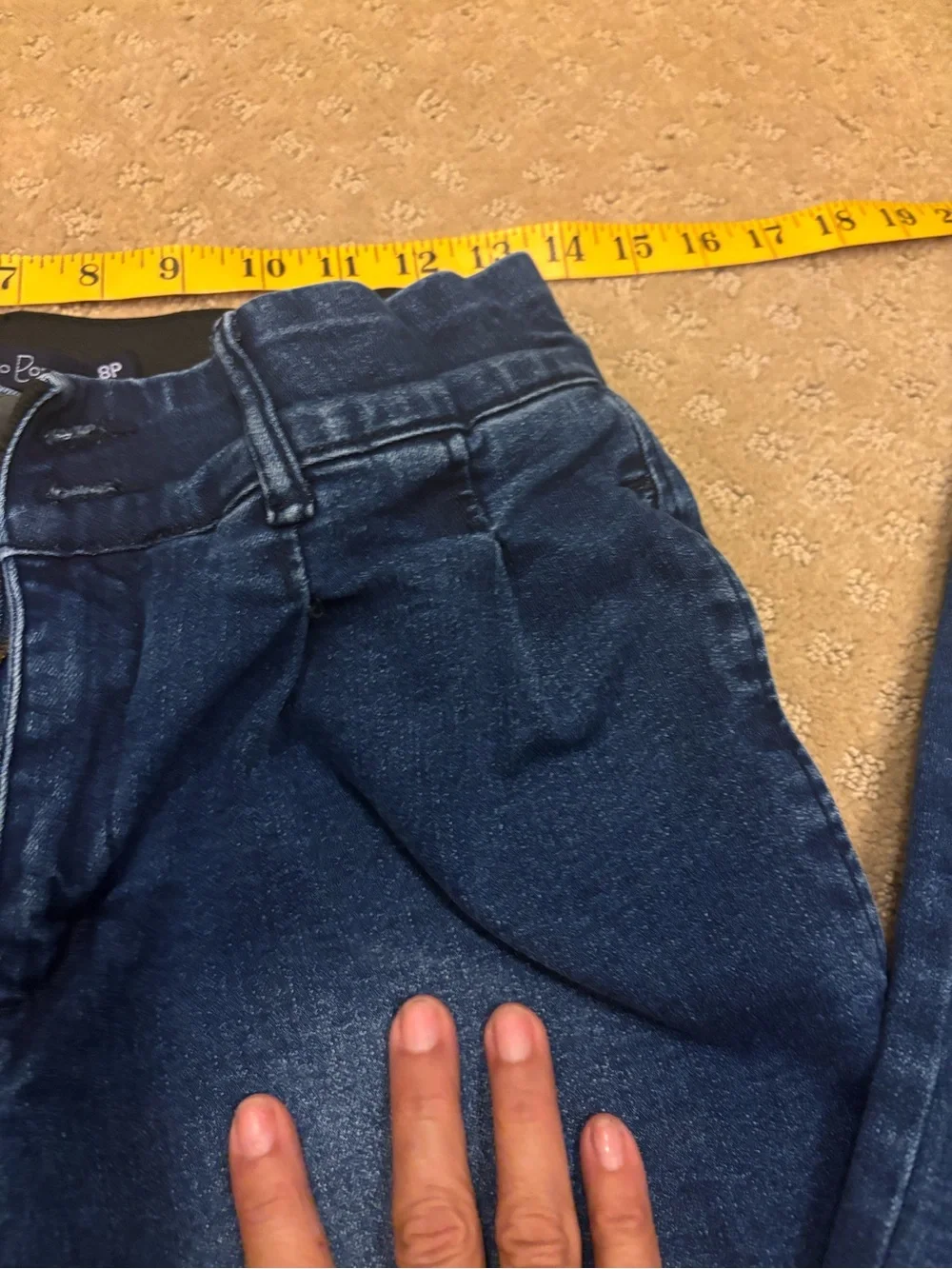 Indigo Poppy Women's 80’s pleated pull up Waistband dark blu bootcut sz 8P